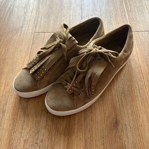 Michael Kors Keaton Kiltie Suede Fridge Sneakers Taupe Tan Women’s Size 9